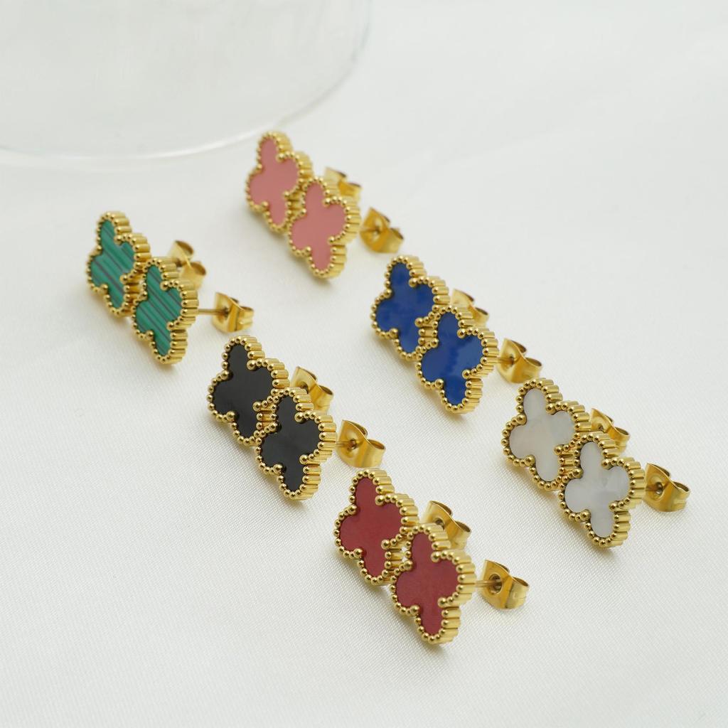 18K Natural Mother-of-Pearl Four-Leaf Clover Earrings - Korean Style, Simple Fashion, High-End Design