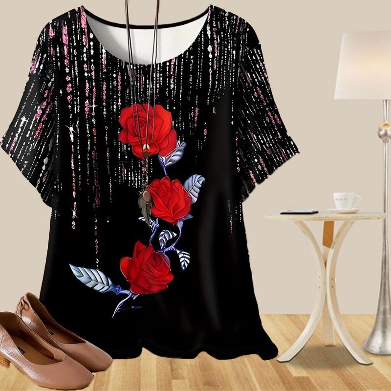 Женская повседневная свободная весенняя рубашка, женские топы с коротким рукавом и принтом в виде метеоритной розы