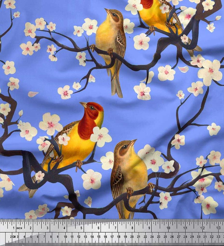 Soimoi Коричневая модальная атласная ткань с изображением рыб | Птицы и яхты Ткань с принтом птиц 1 ярд 42 дюйма