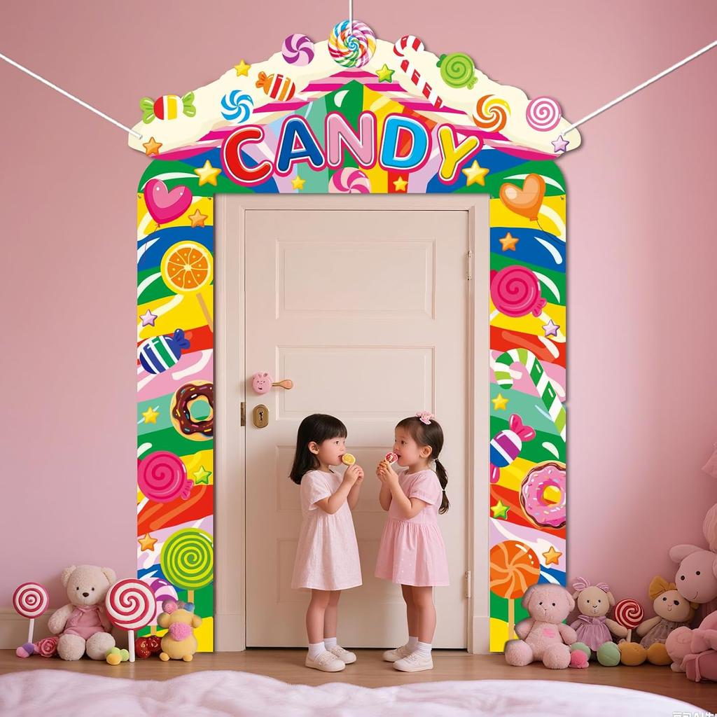 CUTHOLLOW 3 шт. Декор для вечеринки "Страна сладостей" Баннер-вывеска на крыльцо, Баннер на дверь с тематикой леденцов, пирожных, пончиков, Фотозона