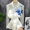 2024 Artistic Ink Wash Oil Print Satin Shirt: Long-Sleeved, Fashionable Temperament Top