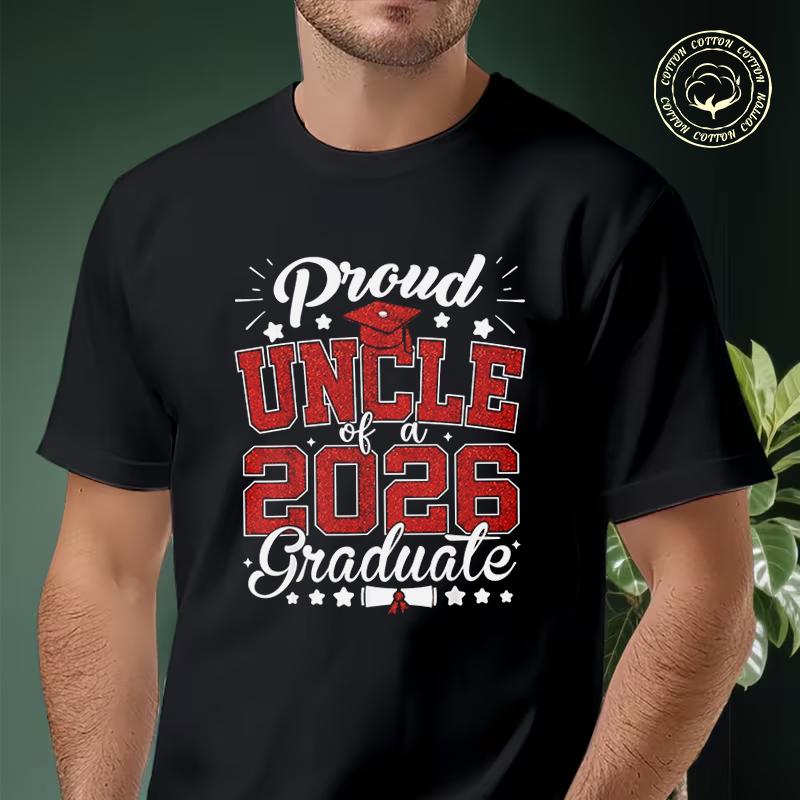Motorcycle Proud Uncle Of A Graduate Senior Graduation T-Shirt Men Cotton Tees O-neck Short Sle