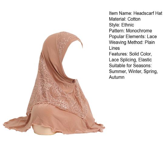 Women Lace Headscarf Hat Solid Color Breathable Turban Hat Chiffon Long Scarf Hat Stretchy Head Wrap