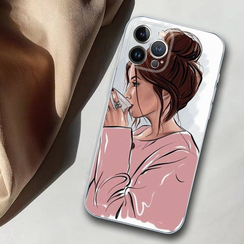 Мягкий силиконовый чехол для телефона «Кофе и девушка» для iPhone 14 13 12 11 Pro Mini XS MAX 8 7 6 Plus X XS XR