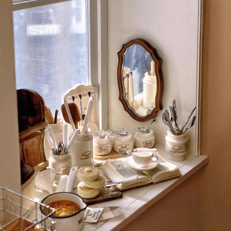 /6 Scale Dollhouse Dining Set Table Storage Box Chopstick Holder Model Accessory Realistic Kitchen Play Furniture for Kids