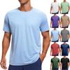 Men's Casual Fashion Shoulder Insert Round Neck Short Sleeved Solid Color T-shirt