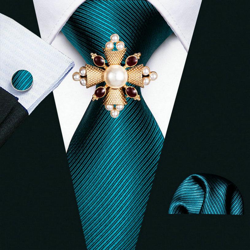 16 стилей галстука с жемчужной брошью для мужчин, тканый галстук с узором пейсли, носовой платок, запонки, комплект, свадебный формальный комплект