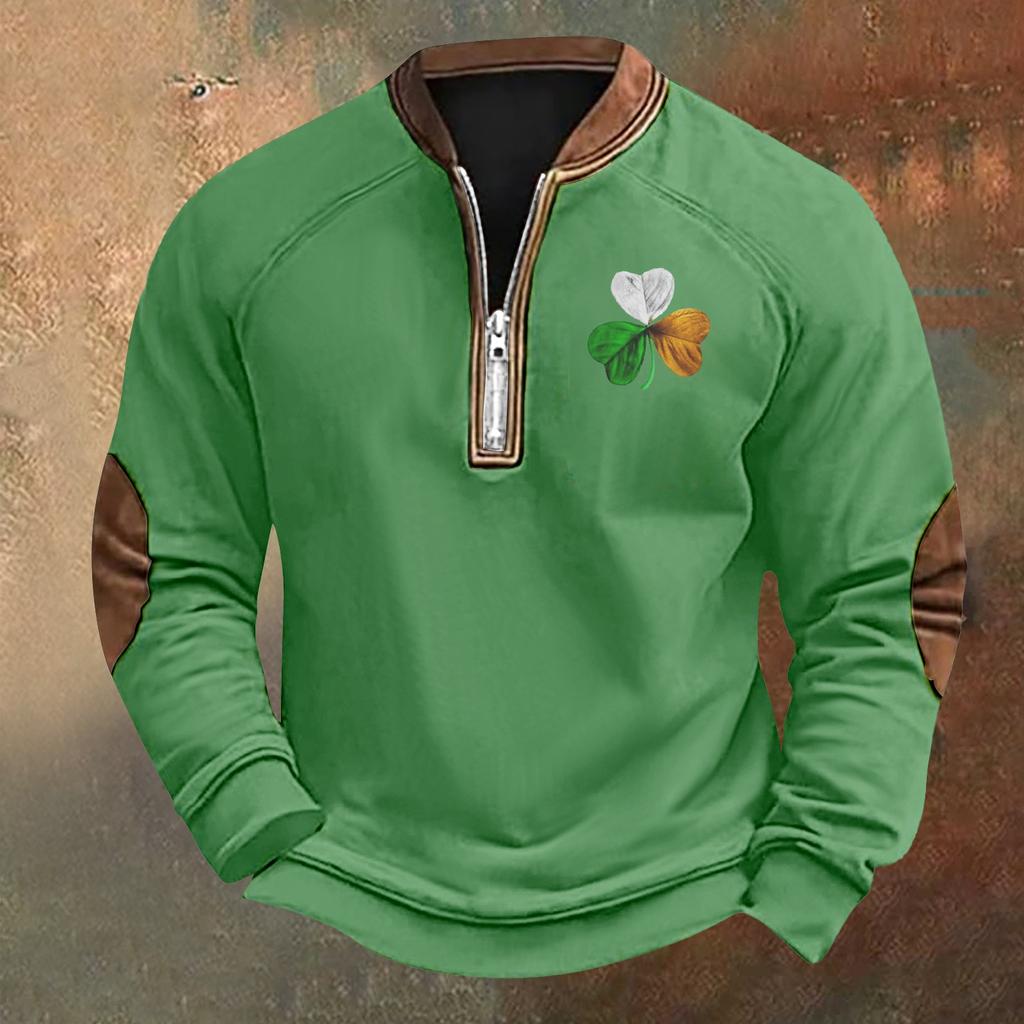 Men's St. Patrick's Day Vintage Casual Zip Sweatshirt Outdoor Casual Top