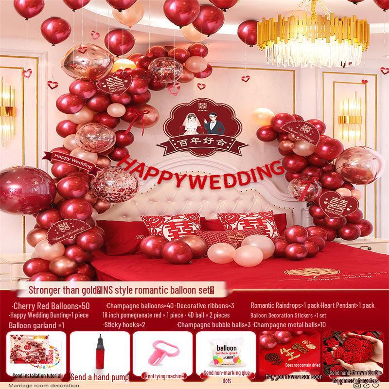 Romantic Wedding Bedroom Balloon Decoration Set for Groom and Bride