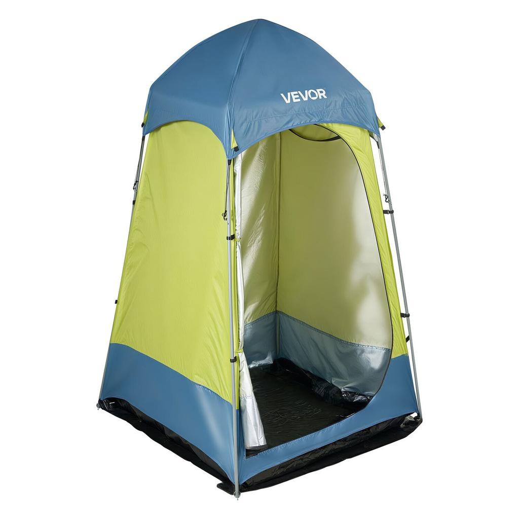 Camping Shower Tent, 1 Room, Portable Privacy Tent Changing Room with Ground Stakes, Ropes, Carry Bag, and Steel Poles, 200D Oxford Fabric with Silver