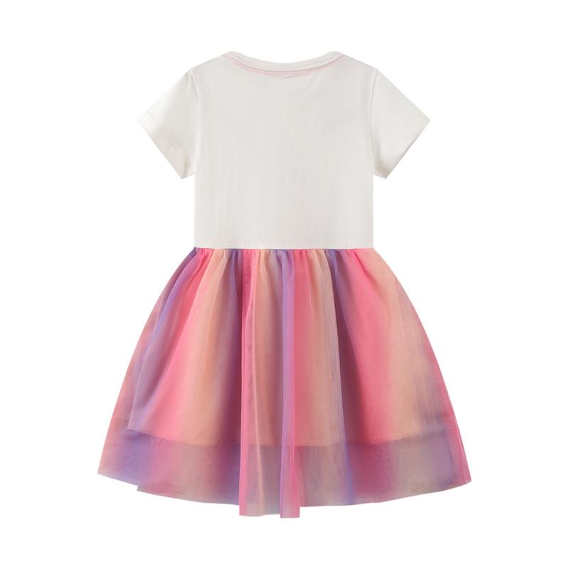 «Новое летнее платье принцессы для девочек 2024 года из трикотажной сетки с короткими рукавами»