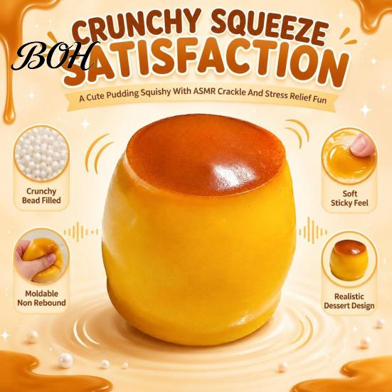 Pudding Squeeze Toy 1/2Pcs Stress Relief Crunchy Toy, Fake Caramel Sensory Simulated Dessert Fidget Gift for Adults Kids Ball