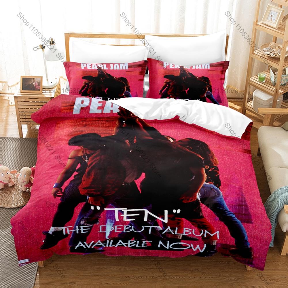 Pearl Jam Fan Merch Duvet Cover + 2 Pillowcases, Retro Band Pattern Soft Bedding Set Ideal Gift for Rock Lovers