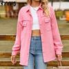 Women's Fashion Denim Autumn and Winter Long Sleeve POLO Neck Casual Lapel Top Jacket