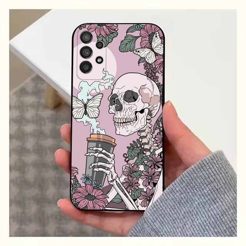 Чехол P-Pink Skulls для Samsung S22,S25,S24,S23,Ultra,FE,S20,S10,Plus,S21,S9,Lite, Мягкий силикон, Черный