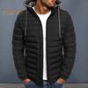 Men Cotton Jacket Hooded Drawstring Long Sleeve Zipper Placket Casual Coat Windproof Plush Lining Thickened Warm Outwear