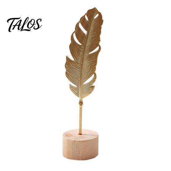 Металлические ornaments-листья Talos, Золотой лист пальмы, Статуэтка-перо гинкго с деревянной основой, Современная настольная скульптура для гостиной, книжной полки, офиса