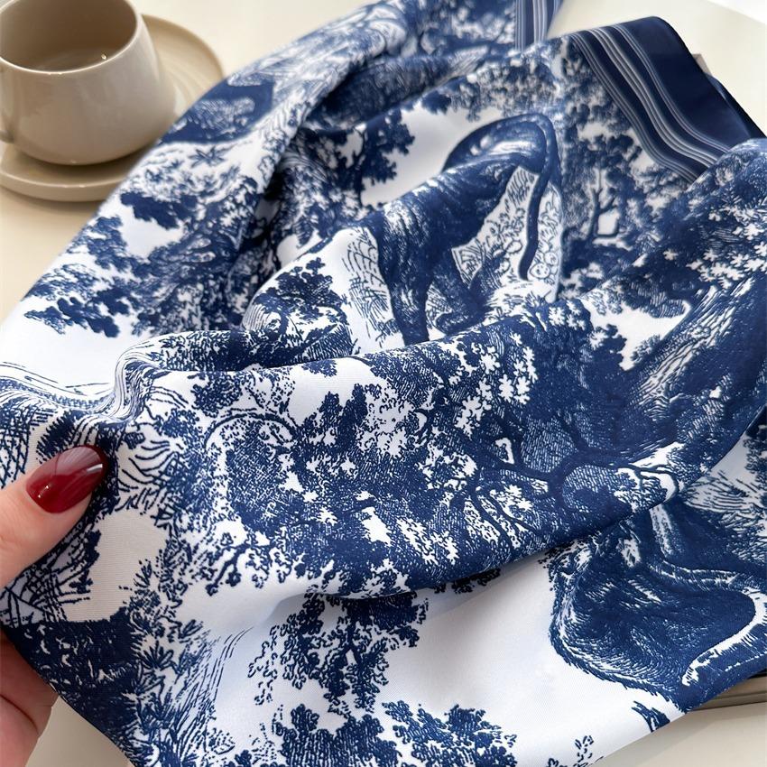 Fantasy Jungle Silk Scarf 90Cm Twill Scarf Cheetah Vegetation Large Square Scarf Sun Protection Shawl Headscarf Women