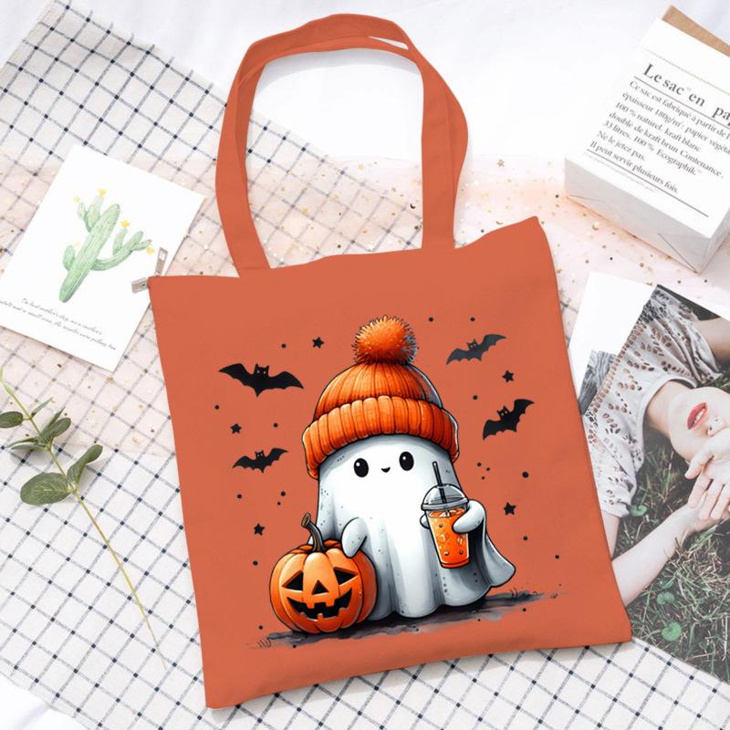 Halloween Printed Shoulder Bag Female Large Capacity Student Canvas Bag Tutoring Shopping Bag