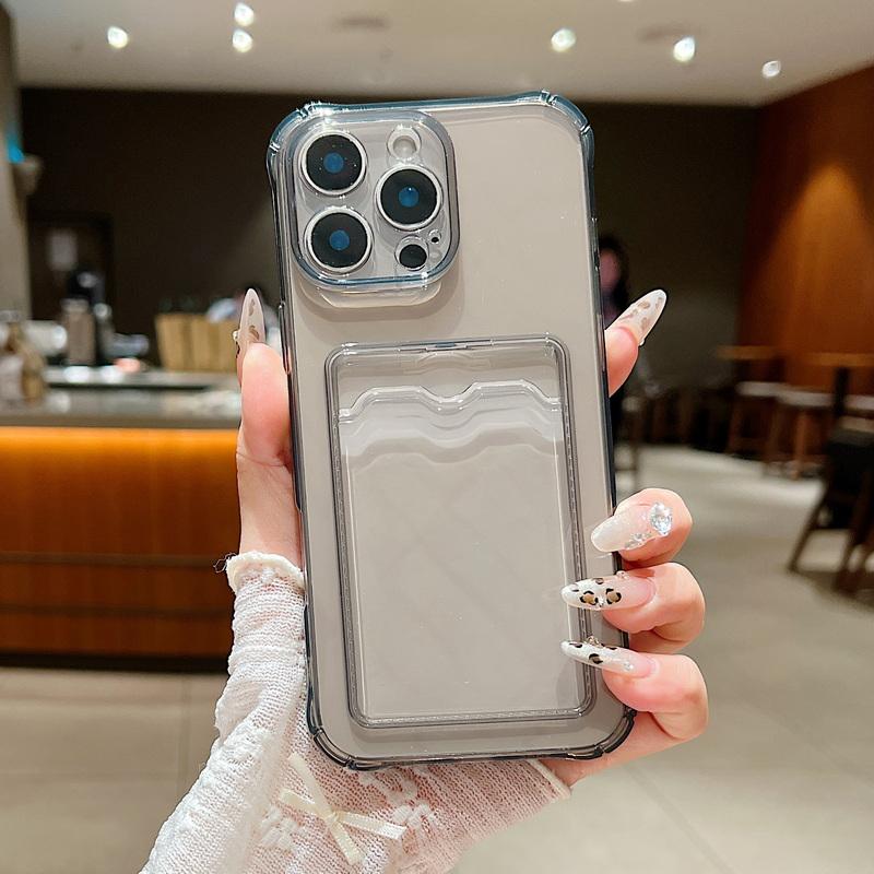 Card Bag Pocket Transparent TPU Phone Case For iPhone 16 15 14 13 12 Pro Max 16 Pro 11 Soft Shockproof Clear Silicone Back Cover
