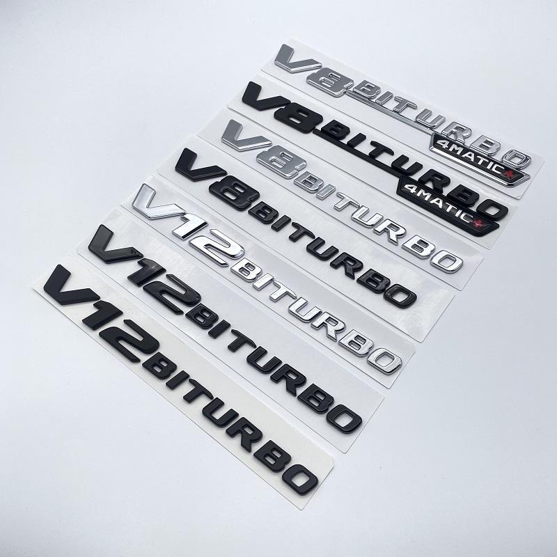 Letter Emblem for Mercedes Benz AMG V12BITURBO V8 BITURBO 4MATIC+ Car Styling Fender Logo Sticker Chrome Black Red RX7