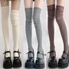 Women's Over-the-Knee Patchwork Long Socks, Slouch Style, Spring/Autumn, Milk White, High-Tube for Boots with Knee Pads