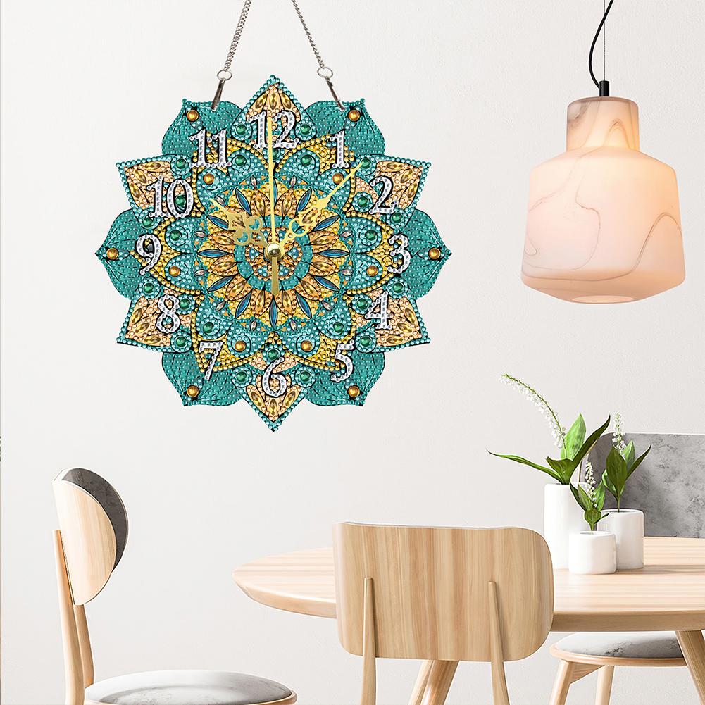 2D Плоский DIY Мандала Деревянное Алмазная Живопись Украшение с Функцией Часов 5D Подвесные Часы Искусство Ремесло для Украшения Гостиной