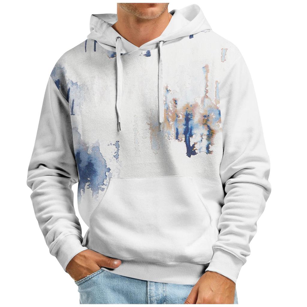 Осенний мужской свитер с большим капюшоном и цифровым принтом, новый большой базовый свитер