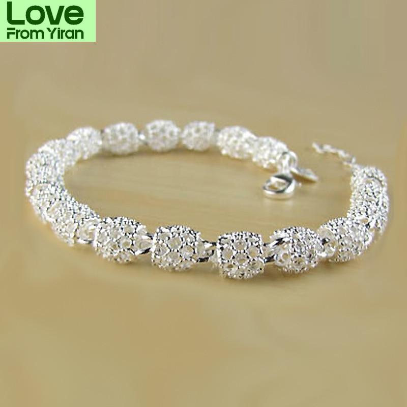 925 стерлингового серебра матовый полые шариковые цепочки браслеты браслеты для женщин свадебная вечеринка ретро ювелирные изделия подарок ювелирные изделия