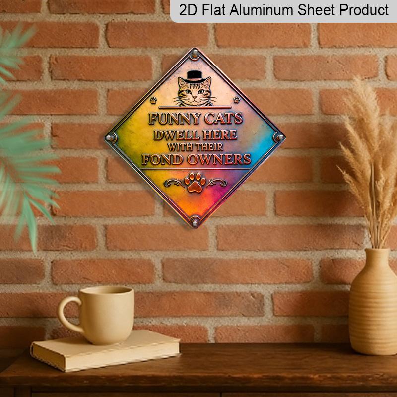 2D Flat, 1pc Vintage Cat-Themed Wall-Mounted Metal Sign - Retro Kitten Decor for Gift, Aluminum Plaque Suitable for Home Office, Living Room, Cave