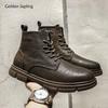 Fashion Golden Sapling New Genuine Leather Boots for Men Fashion Concise Ankle Boot Male Outdoor Non-slip Hiking Botas Climbing Shoes