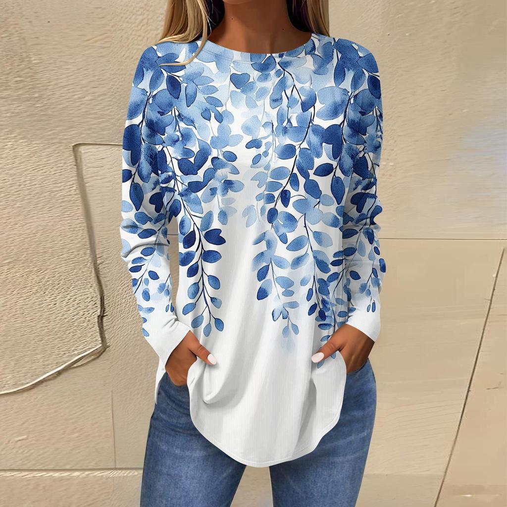 Рубашки для женщин Милые винтажные узоры с принтом Футболка с длинным рукавом Туника Топы Хлопковые пуловеры