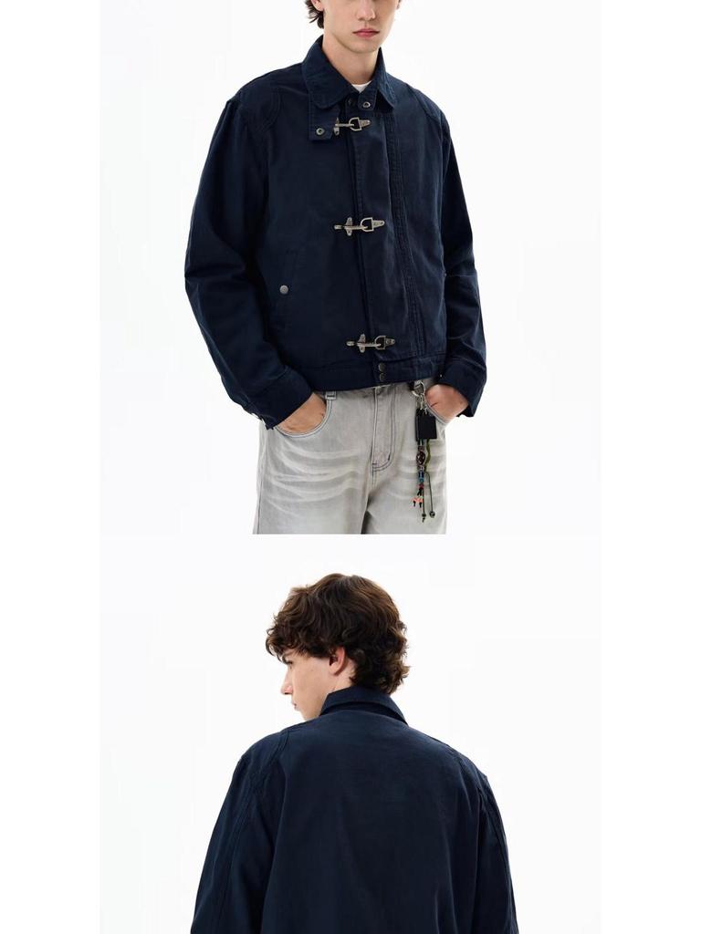 Мужская осенняя повседневная куртка на металлической кнопке и крючке