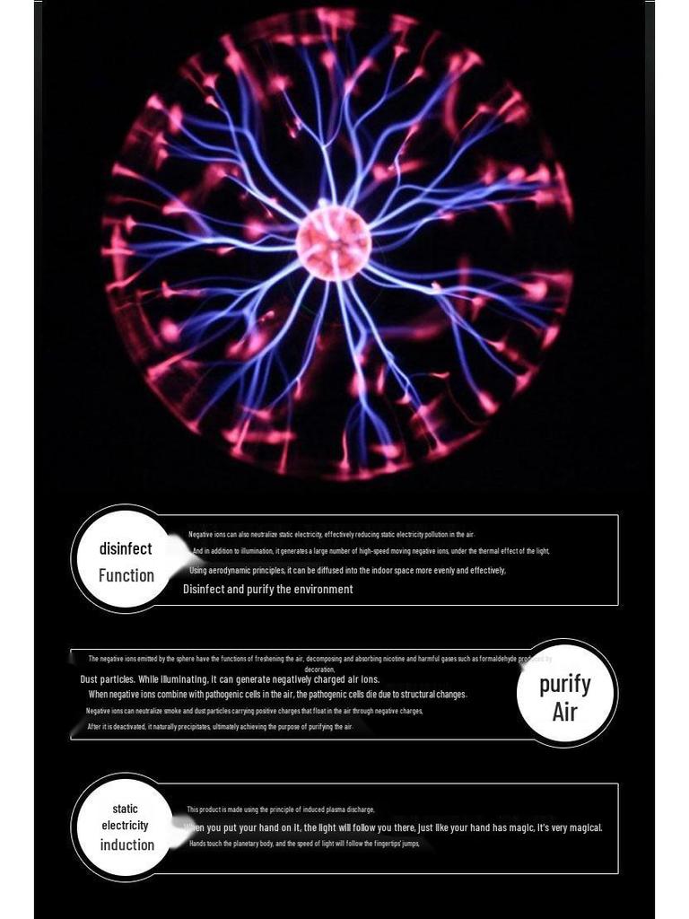 Креативный USB 3-дюймовый Электростатический Ионный Шар Молнии Ночник Атмосферный Свет