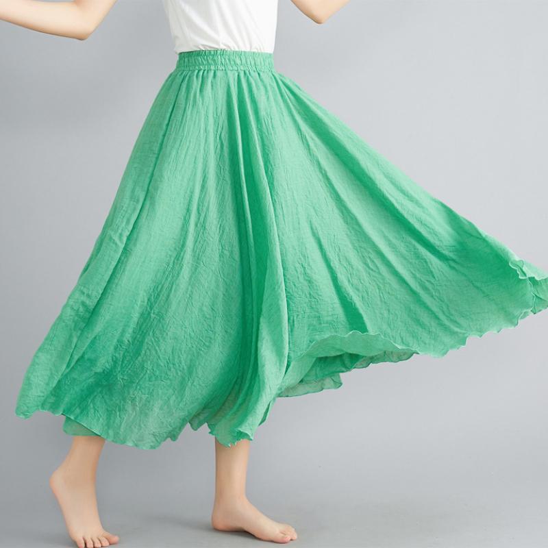 Летняя новая юбка большого размера из хлопка и льна, женская эластичная юбка с высокой талией, А-силуэта, повседневная свободная юбка, женская элегантная однотонная модная женская длинная юбка 26373