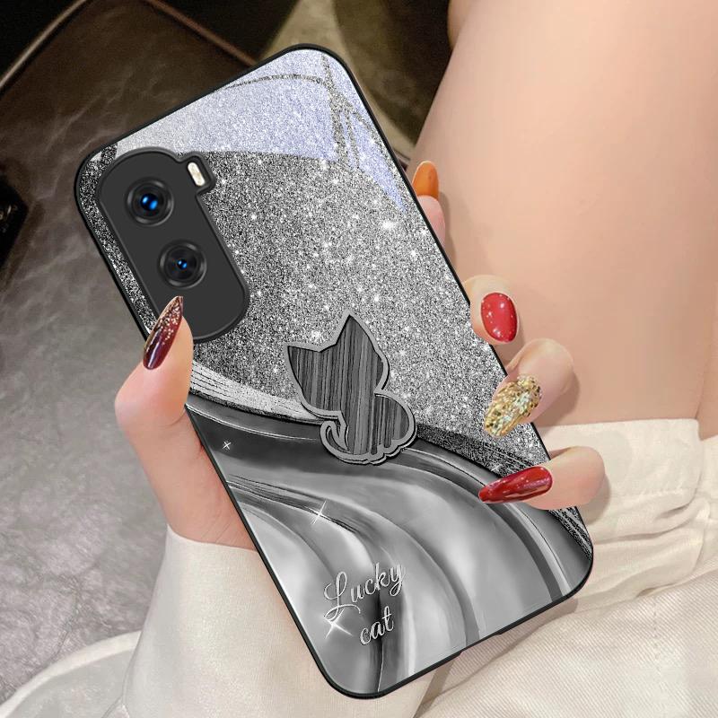 Блестящий бриллиантовый кот для Honor 200 90 8X 9X Pro Lite P50 P40 Nova 10 11i P60 Magic4 6 Mate 20 50 Чехол для телефона из закаленного стекла