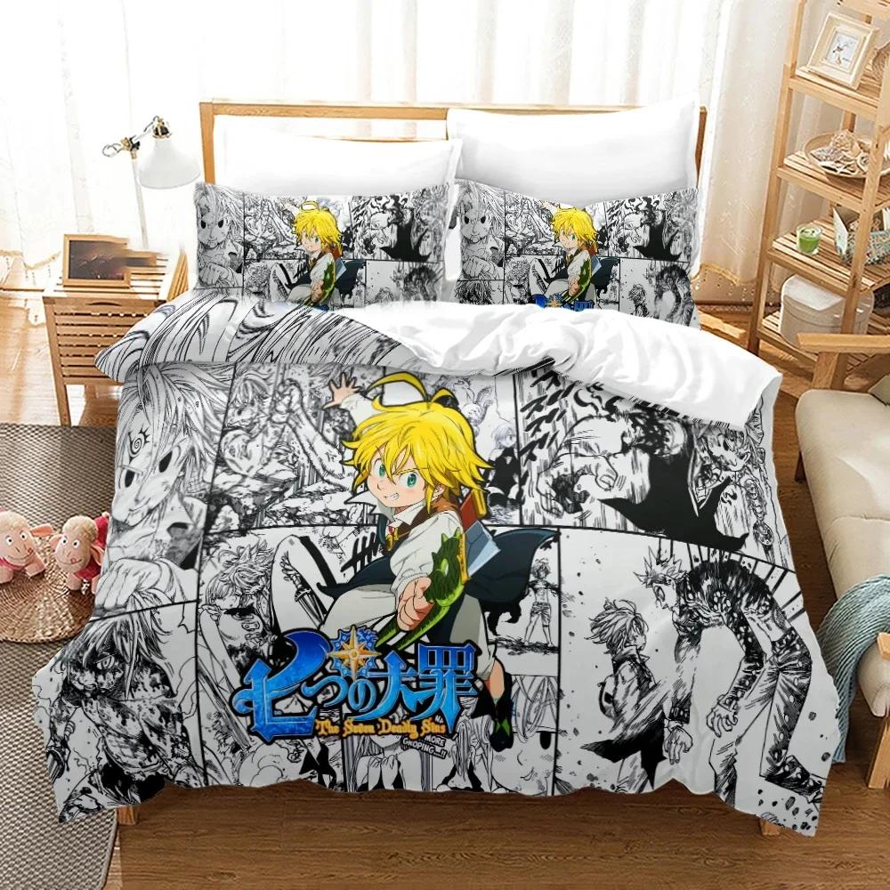Anime The Seven Deadly Sins Bedding Collections Printed Duvet Cover Bedding Collection Comfortable Breathable Comforter Bed Collection Home Textiles