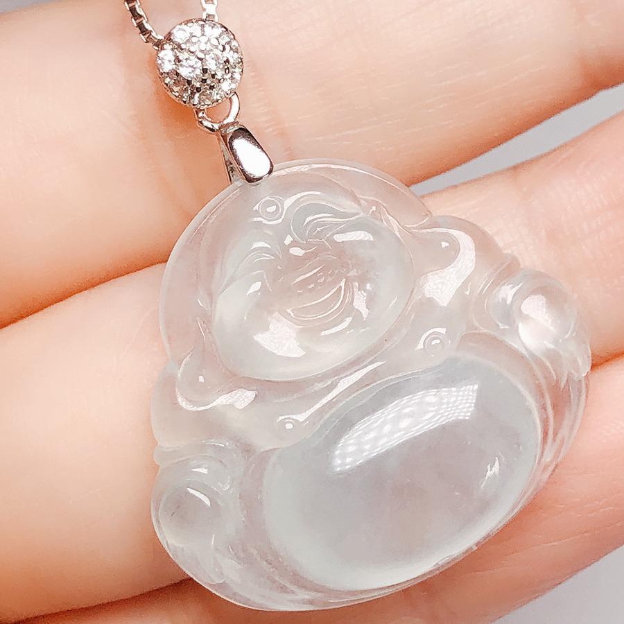 S925 Sterling Silver Jade Buddha Pendant with 18K Gold Melon Seed Buckle - Free Shipping