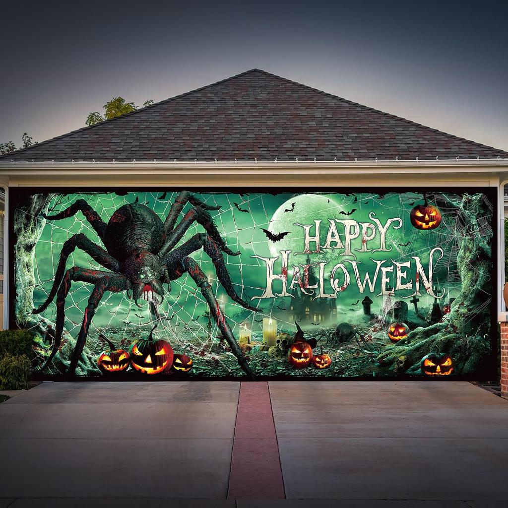 Halloween Garage Door Cover 6.6x16.4 Ft Scary Banner,Spider