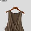 INCERUN Mens Deep V Jumpsuits Sleeveless Bandage Front Short Romper Bodysuits