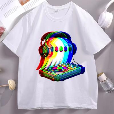 Смешная Хлопковая Футболка House Music Призрак Диджей Оптическая Иллюзия EDM Хэллоуин Рейв Диджей Футболка Унисекс Женская Хип-Хоп Модные Футболки