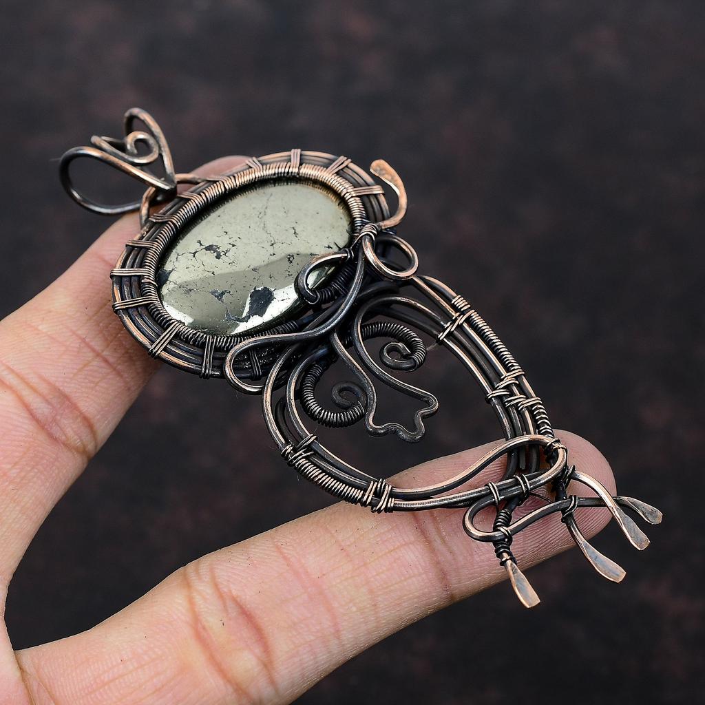 Pyrite Pendant Copper Wire Wrapped Pendant Handmade Elegant Pendant Wire Wrap Jewelry Gemstone Pendant Pyrite Copper Jewelry Gift For Mother