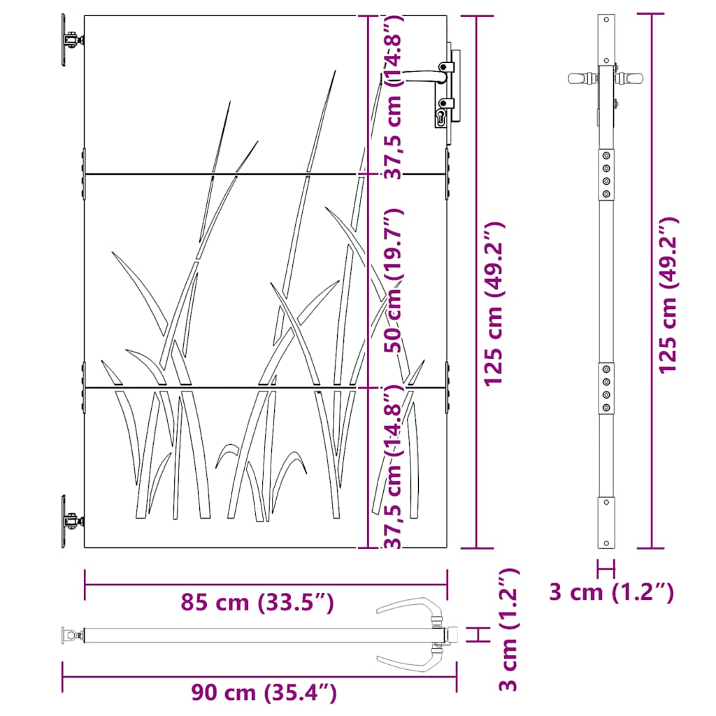 Garden Gate 85 x 125 cm Corten Steel Grass Design