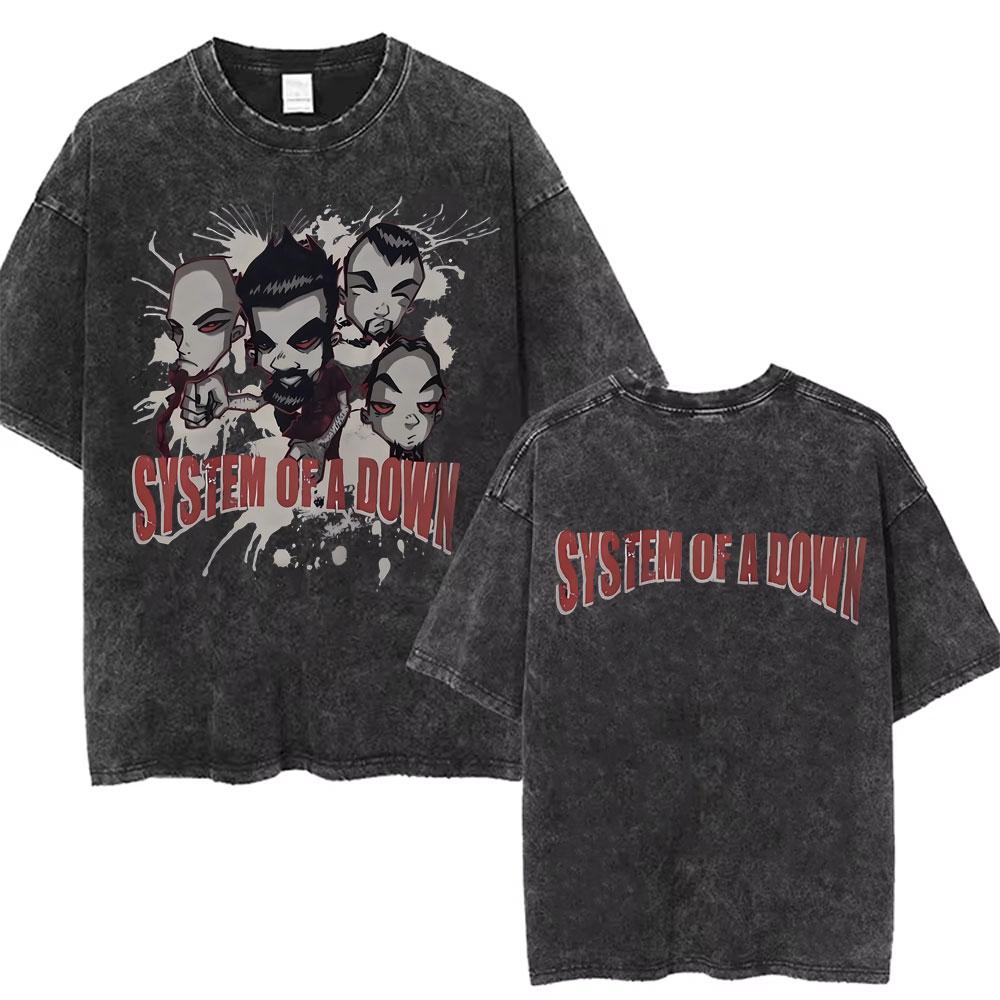 Washed Vintage System of A Down Toxicity Music Album Cover Tshirt Men Rock Oversized T Shirt s Alternative Metal Merch Tshirt