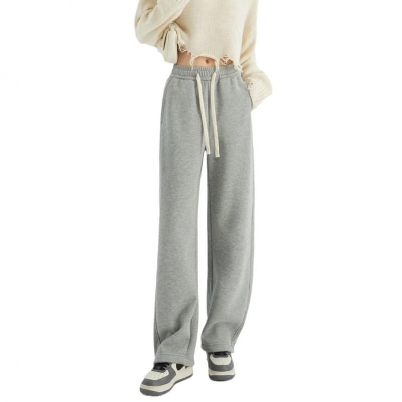 70% Cotton 30% Spandex Wide Leg Pants Winter Womens Loose Straight High Waist Warm Trousers