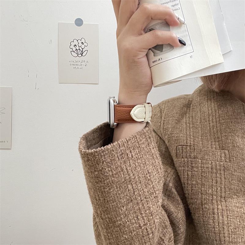 Совместимый ремешок из кожи ягненка Starlight с рисунком личи для Apple Watch Series iWatch 3-9, SE