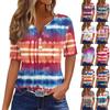 Женская футболка с принтом на пуговицах, короткий рукав, туника, повседневная мода на выходные, базовый топ с V-образным вырезом