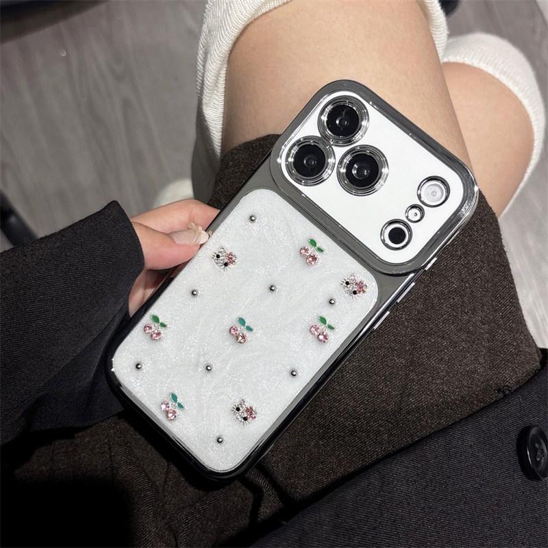 Роскошный Электроplated Модный Чехол для Телефона с Вишней KT для iPhone 17 Pro Max 15 14 13 16 Pro Max Fundas Милые Чехлы Защитная Крышка