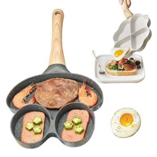 Omelette Pan 4-Cup Non-Stick Egg Frying Mold Heart-Shaped Mini Cooker Pan with Wooden Handle