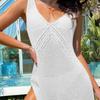 V-Neck Sleeveless Solid Color Hollow Beach Dress - Spring/Summer Collection